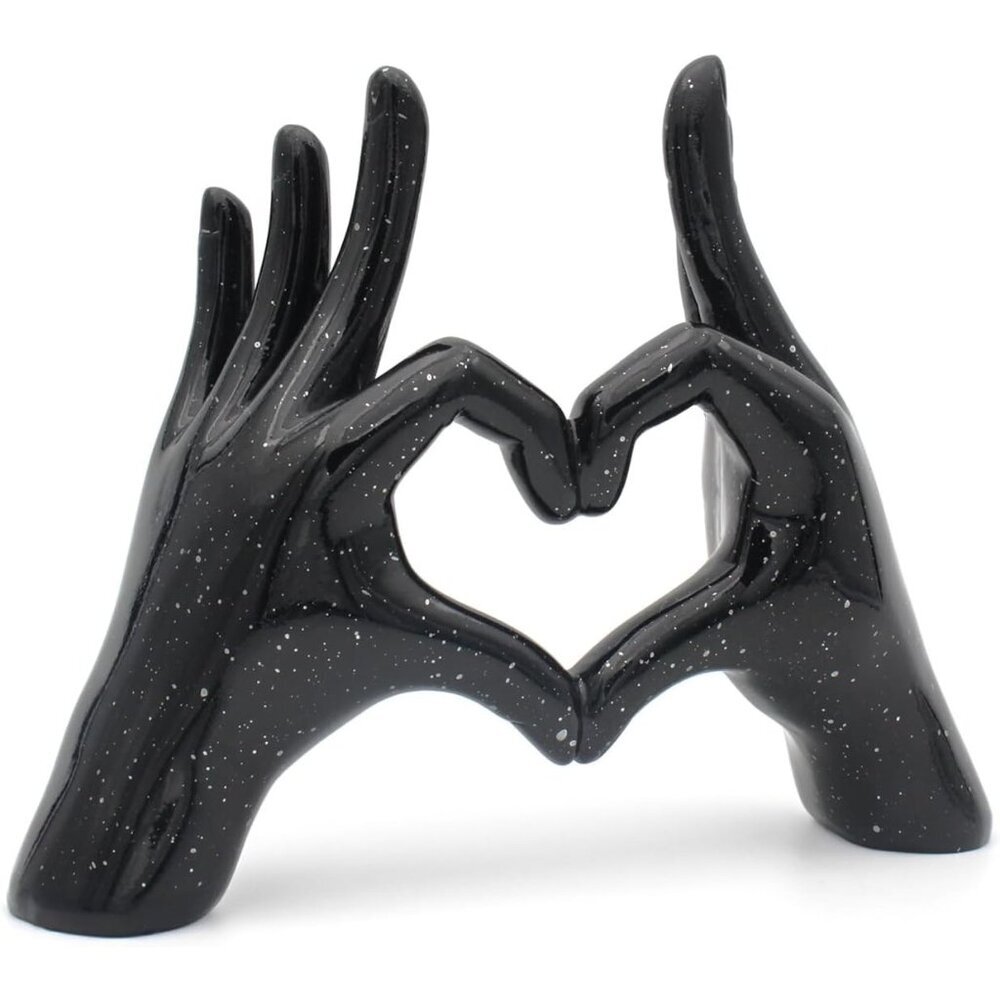 Black Heart Hands Décor Sculpture Small Love Finger Gesture Decorative Sculpture